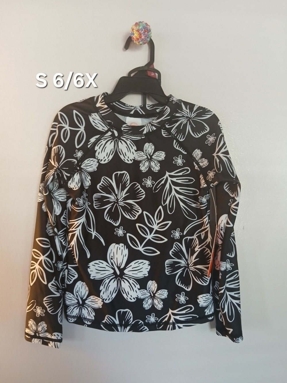 wonder nation Black and White Floral Long Sleeve Top